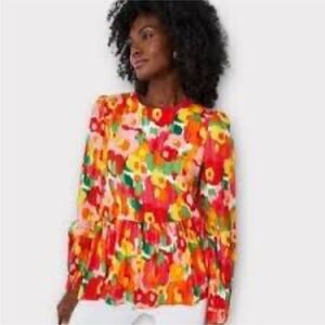 Tuckernuck POMANDER PLACE Carlota Top Peplum Hem Watercolor Top Sz M